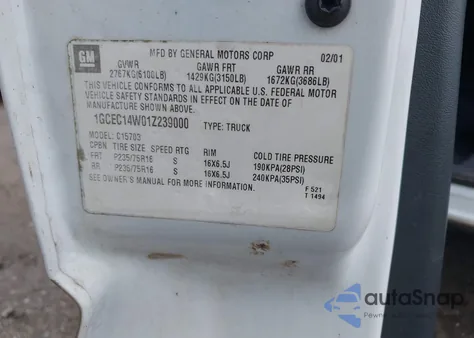 2001 Chevrolet Silverado 1500 из США, поврежденный, VIN 1GCEC14W01Z239000